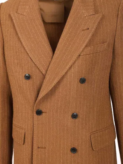 Dries Van Noten Men Regular Fit Double Breasted Blazer In Brown