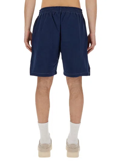 Msgm Bermuda Shorts With Embroidered Logo In Blue