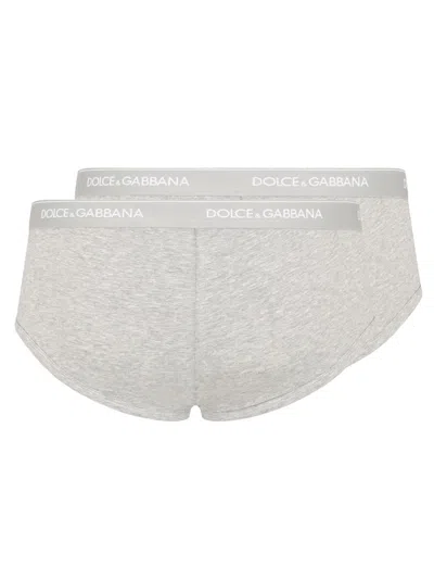 Dolce & Gabbana Stretch Cotton Brando Briefs Two-pack In Gray