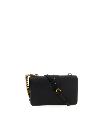 Pinko Love One Classic Black Crossbody Bag With Studded Strap And Love Birds Diamond Cut Plaque On The Fro In Black