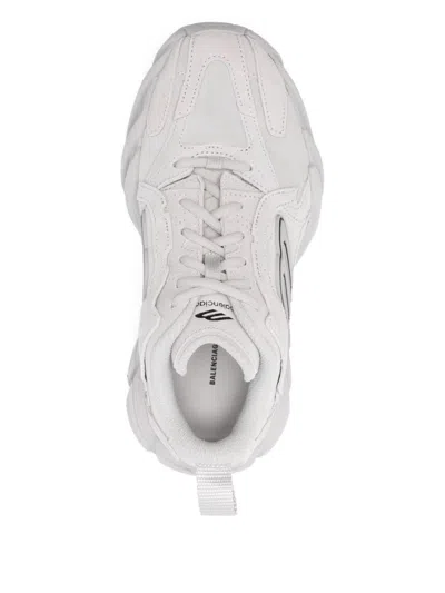 Balenciaga Monday Rubber-trimmed Leather Sneakers In Gray