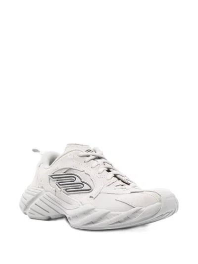Balenciaga Monday Rubber-trimmed Leather Sneakers In Gray