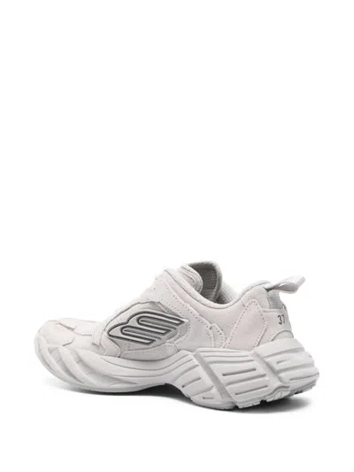Balenciaga Monday Rubber-trimmed Leather Sneakers In Gray