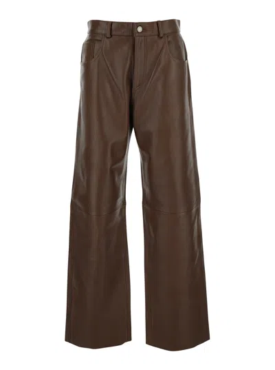 Haikure Five-pocket Leather Pants In Brown