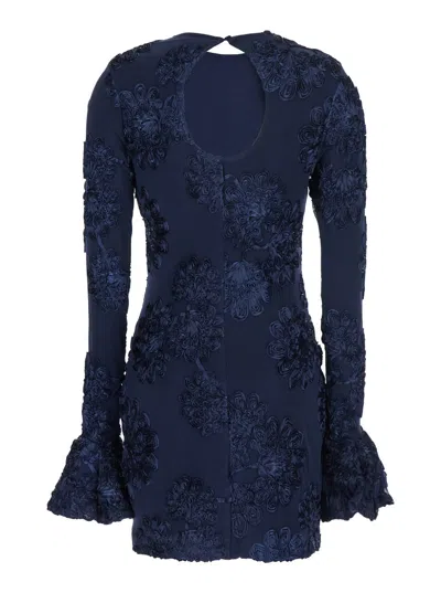 Rotate Birger Christensen Rotate Tulle Dress With All-over Rose Details In Blue