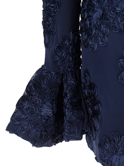 Rotate Birger Christensen Rotate Tulle Dress With All-over Rose Details In Blue