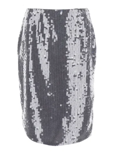 Rotate Birger Christensen Rotate Fitted Grey Skirt With Shimmering Sequin Design In Gray