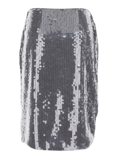 Rotate Birger Christensen Rotate Fitted Grey Skirt With Shimmering Sequin Design In Gray