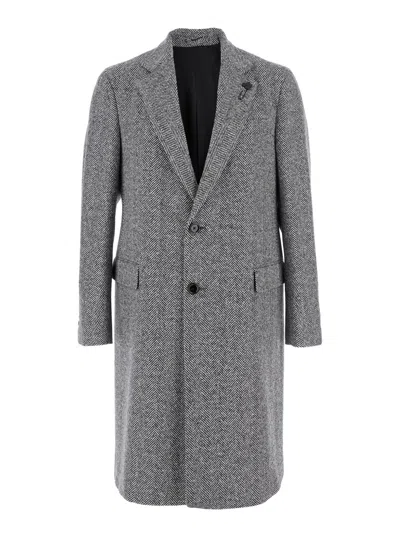Lardini Grey Single-breasted Coat With Classic Lapels In Wool Man In Gray