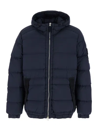 Stone Island Hooded Short Down Outerwear In Blue