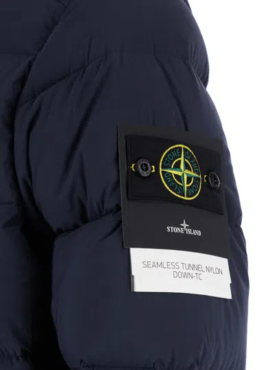 Stone Island Hooded Short Down Outerwear In Blue