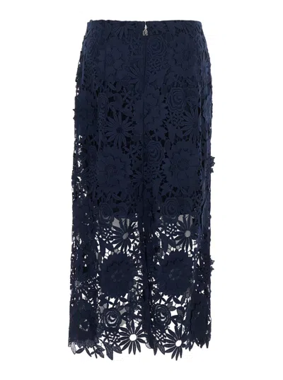 Rotate Birger Christensen Blue Skirt With Semi Transparent Design And Floral Decorations In Fabric Woman In Blue