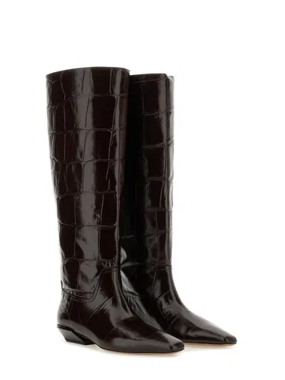 Paris Texas Boots In Ebony Croco-embossed Leather In Brown