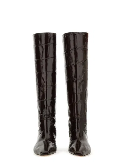 Paris Texas Boots In Ebony Croco-embossed Leather In Brown