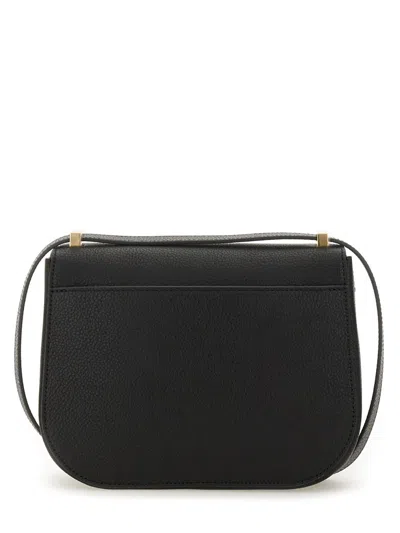 Ferragamo Women Black Crossbody Bag With Double Gancini Plaque On The Front In Grained Leather Woman In Black