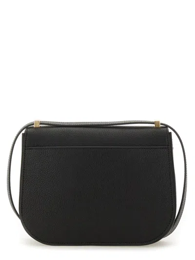 Ferragamo Women Black Crossbody Bag With Double Gancini Plaque On The Front In Grained Leather Woman In Black