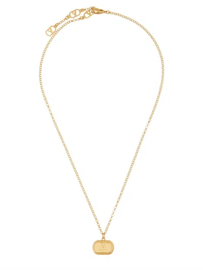 Valentino Brass And Enamel Ovalette Necklace In Gold