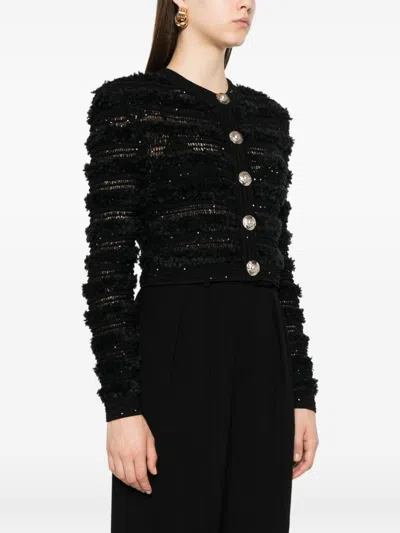Balmain Knitwear Cardigan Tweed Texture In Black