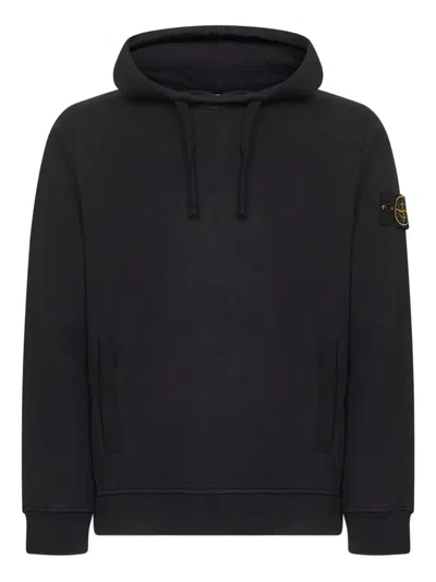 Stone Island Organic Cotton Fleece Hoodie In Black