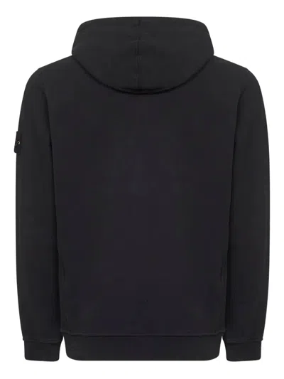 Stone Island Organic Cotton Fleece Hoodie In Black