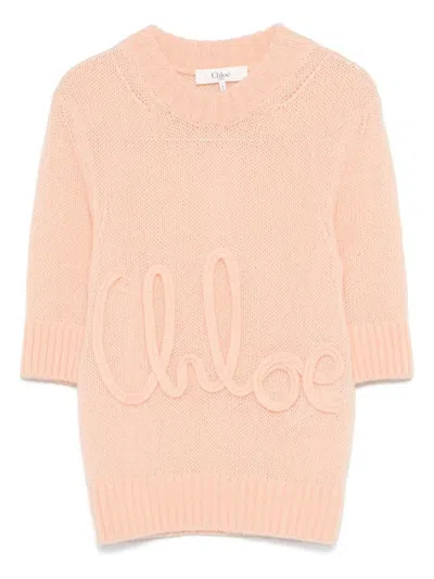 Chloé Wool And Silk Logo-applique Top In Pink