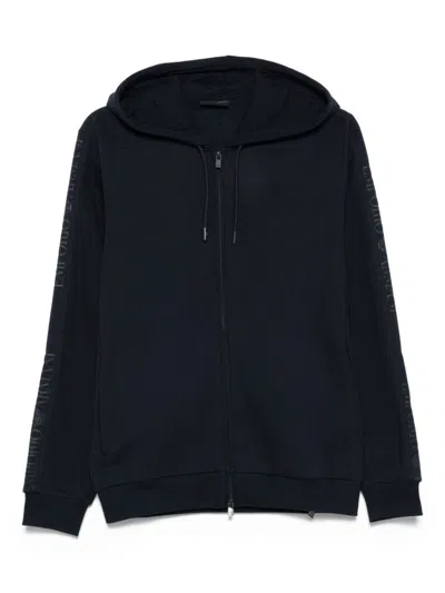 Emporio Armani Logo-detail Hooded Zip-up Sweatshirt In Blue