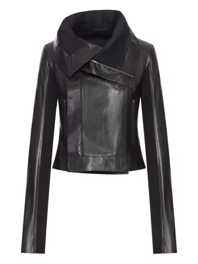 Rick Owens Motorcycle Jacket Asymmetrical Collar In Black