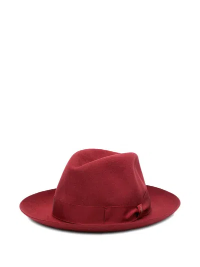 Borsalino Bow-detail Felt Hat In Burgundy