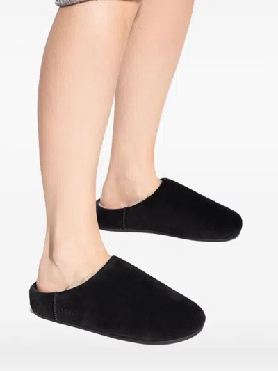 Ugg Slip On Suede Flat Sole Slippers In Black