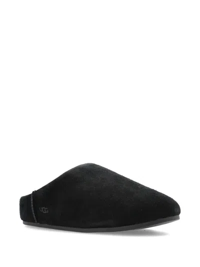 Ugg Slip On Suede Flat Sole Slippers In Black