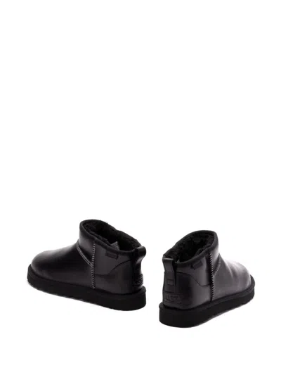 Ugg Classic Ultra Mini Leather Ankle Boots With Plush Lining In Black