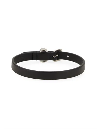 Valentino Ovalette Leather Bracelet In Black