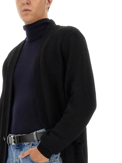 Balmain Men's Cardigan With Logo Inlay In Black