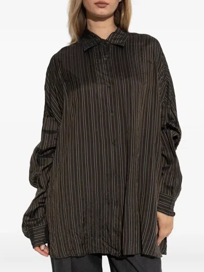 Dries Van Noten Womens Brown Casia Oversized Stripe-print Crepe Shirt In Brown