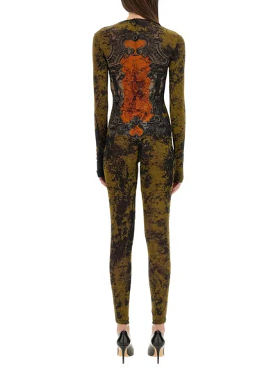 Jean Paul Gaultier Mesh Crew Neck Catsuit Printed Medaillon In Brown