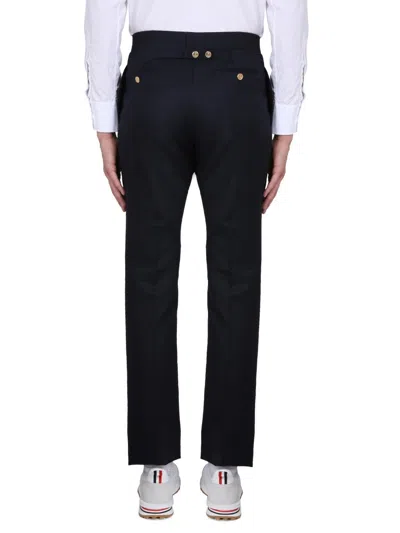 Thom Browne Blue Wool Trousers In Black
