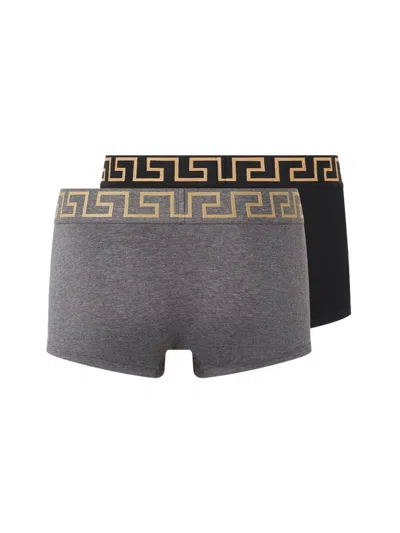 Versace Logo Waistband Stretch Hosiery Greek Key In Multi