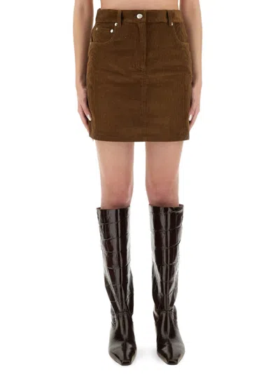 Moschino Corduroy Skirt With Pockets And Belt Loops In Brown