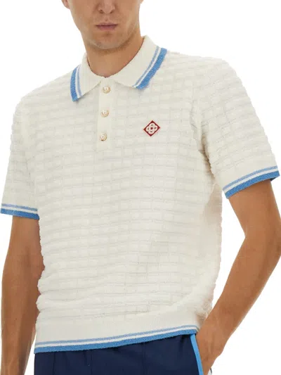 Casablanca White Shirt With Classic Collar And Chest Logo Patch In Cotton Man In White