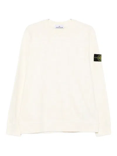 Stone Island Ribbed Crew-neck Cotton Sweater With Long Sleeves In White