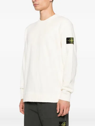 Stone Island Ribbed Crew-neck Cotton Sweater With Long Sleeves In White