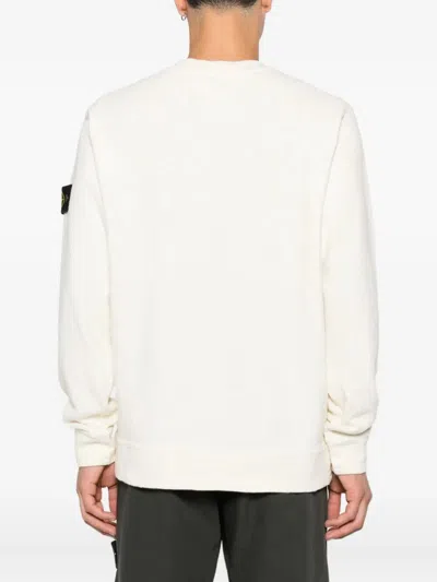 Stone Island Ribbed Crew-neck Cotton Sweater With Long Sleeves In White