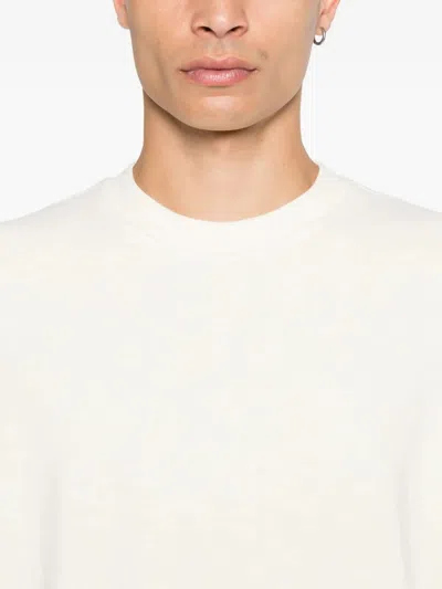 Stone Island Ribbed Crew-neck Cotton Sweater With Long Sleeves In White