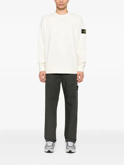Stone Island Ribbed Crew-neck Cotton Sweater With Long Sleeves In White
