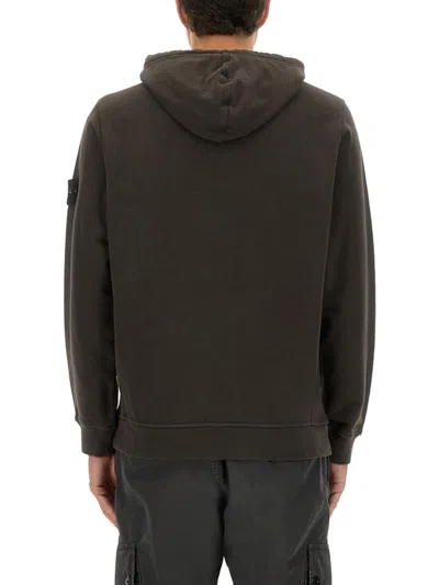 Stone Island Lead Grey Brushed Organic Cotton Hoodie In Black