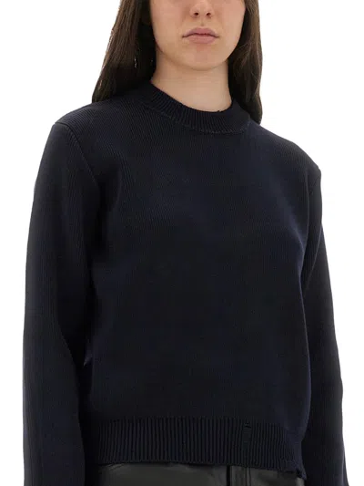 Golden Goose Cotton Jersey Crew Neck Long Sleeves In Blue