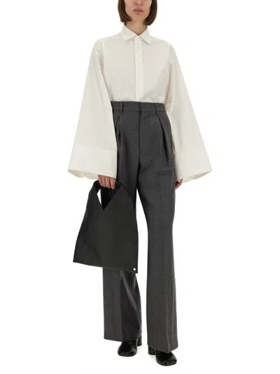 Mm6 Maison Margiela Long Sleeve Pointed Collar Wide Cuffs Top In White