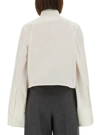 Mm6 Maison Margiela Long Sleeve Pointed Collar Wide Cuffs Top In White