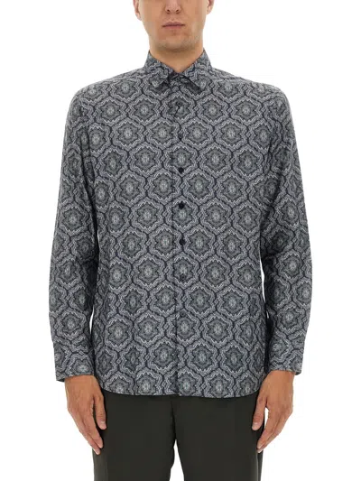 Etro Shirt Collar Printed Cuffed Sleeves In Gray