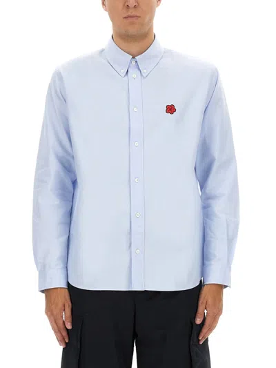 Kenzo Collared Shirt With Long Sleeves And Buttoned Cuffs In Gray